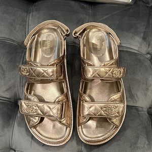 Chanel Quilted Metallic Bronze Dad Sandals 39